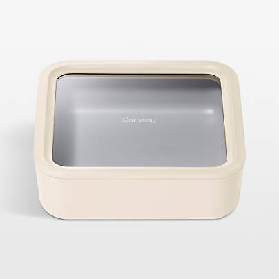 Caraway ® Cream 10-Cup Square Glass Food Storage Container with Lid