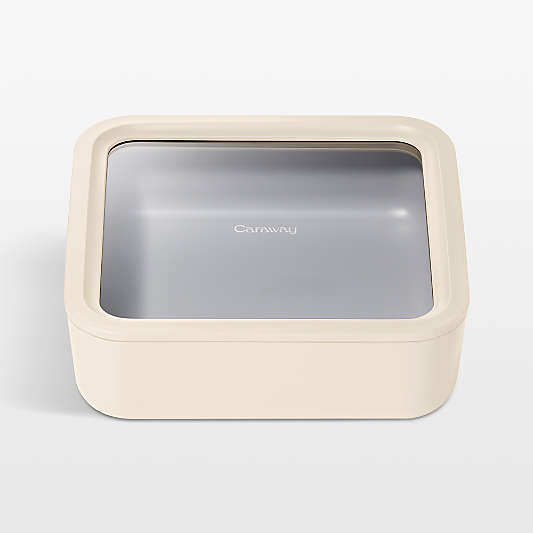 Caraway ® Cream 10-Cup Square Glass Food Storage Container with Lid