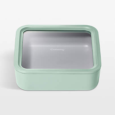 Caraway Home Mist 10-Cup Square Glass Food Storage Container with Lid