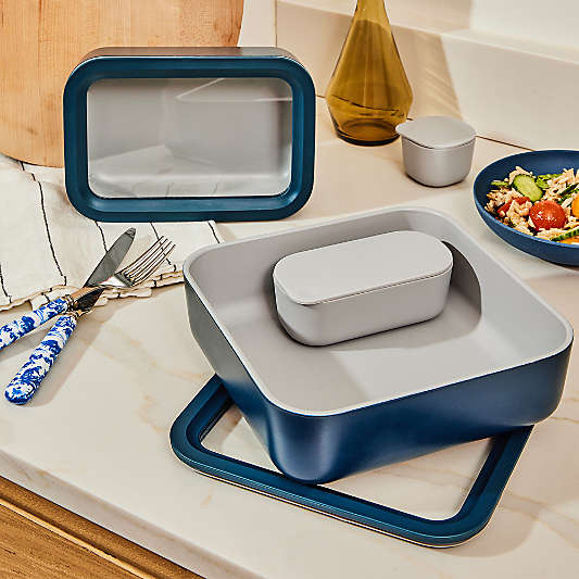 Caraway ® Navy 10-Cup Square Glass Food Storage Container with Lid