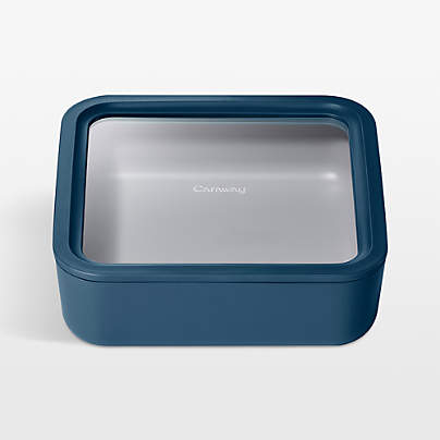 Caraway Home Navy 10-Cup Square Glass Food Storage Container with Lid