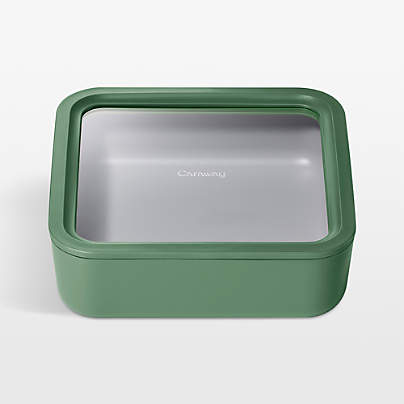 Caraway Home Sage 10-Cup Square Glass Food Storage Container with Lid
