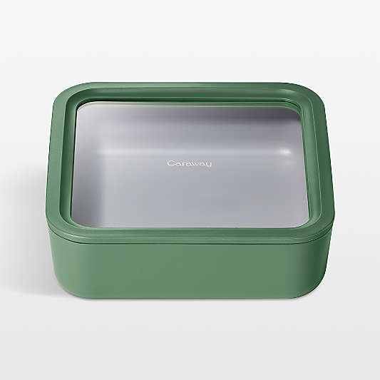 Caraway Home Sage 10-Cup Square Glass Food Storage Container with Lid