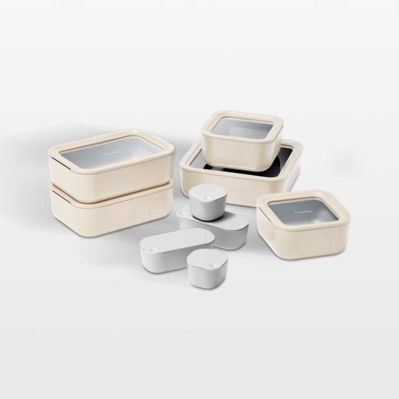 Caraway Cream 14-piece Glass Food Storage Set + Reviews | Crate & Barrel