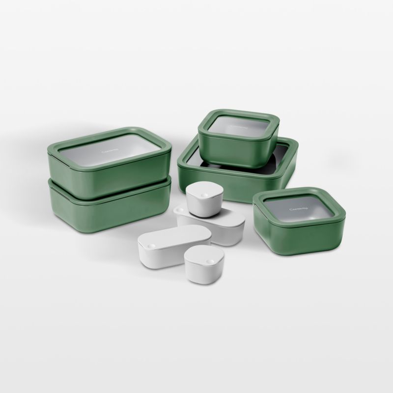 Caraway Home Small Ceramic Coated Glass Food Storage Container Sage : Target