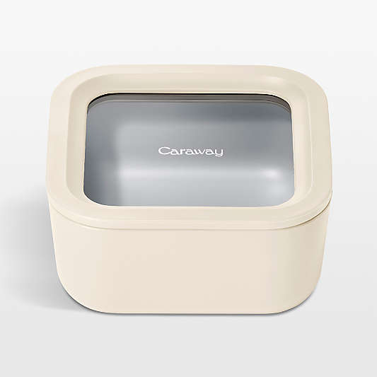 Caraway ® Cream 4.4-Cup Square Glass Food Storage Container with Lid