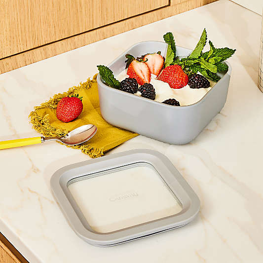 Caraway Home Grey 4.4-Cup Square Non-Stick Glass Food Storage Container with Lid