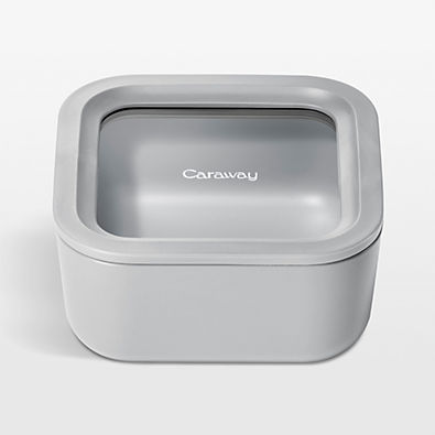 View Caraway ® Grey 4.4-Cup Square Non-Stick Glass Food Storage Container with Lid details