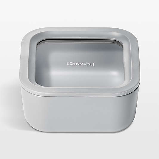 Caraway ® Grey 4.4-Cup Square Non-Stick Glass Food Storage Container with Lid
