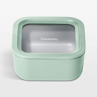 Caraway Home Mist 4.4-Cup Square Non-Stick Glass Food Storage Container with Lid