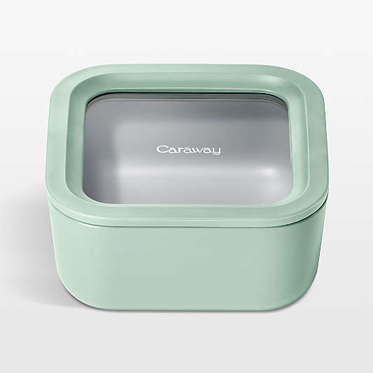 Caraway Home Mist 4.4-Cup Square Non-Stick Glass Food Storage Container with Lid