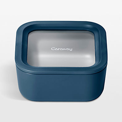 View Caraway Home Navy 4.4-Cup Square Non-Stick Glass Food Storage Container with Lid details