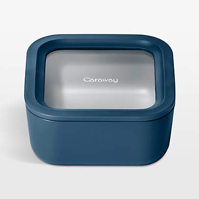 Caraway Home Navy 4.4-Cup Square Non-Stick Glass Food Storage Container with Lid