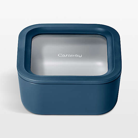 Caraway Home Navy 4.4-Cup Square Non-Stick Glass Food Storage Container with Lid