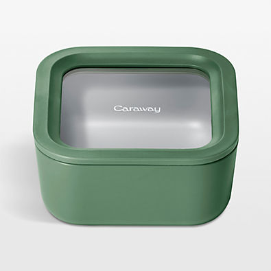 View Caraway ® Sage 4.4-Cup Square Non-Stick Glass Food Storage Container with Lid details