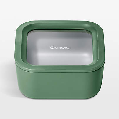 Caraway Home Sage 4.4-Cup Square Non-Stick Glass Food Storage Container with Lid