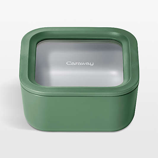Caraway Home Sage 4.4-Cup Square Non-Stick Glass Food Storage Container with Lid