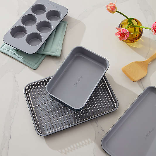 Caraway ® Navy Ceramic Non-Stick 5-Piece Mini Bakeware Set with Storage Tray