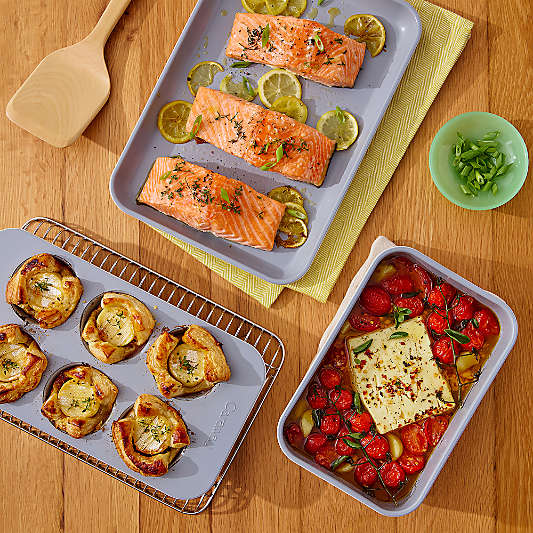Caraway ® Cream Ceramic Non-Stick 5-Piece Mini Bakeware Set with Storage Tray