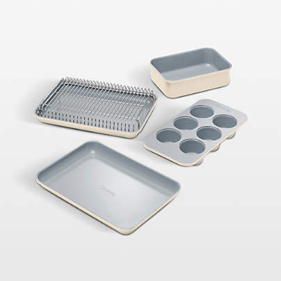Caraway ® Cream Ceramic Nonstick 5-Piece Mini Bakeware Set with Storage Tray