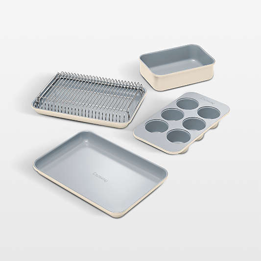 Caraway ® Cream Ceramic Nonstick 5-Piece Mini Bakeware Set with Storage Tray