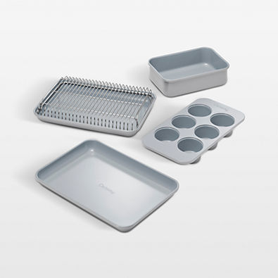 View Caraway ® Grey Ceramic Nonstick 5-Piece Mini Bakeware Set with Storage Tray details