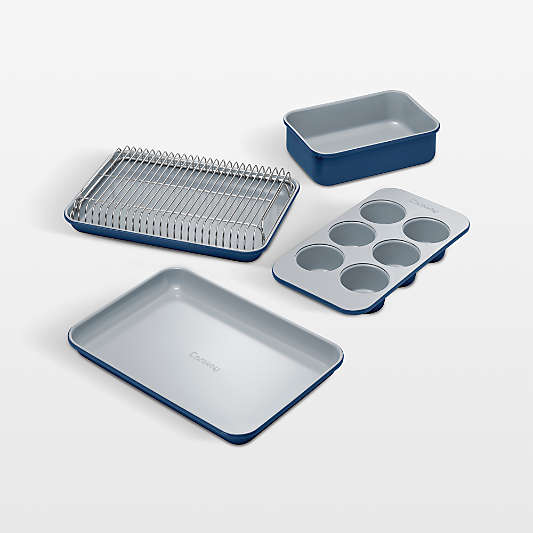 Caraway ® Navy Ceramic Non-Stick 5-Piece Mini Bakeware Set with Storage Tray