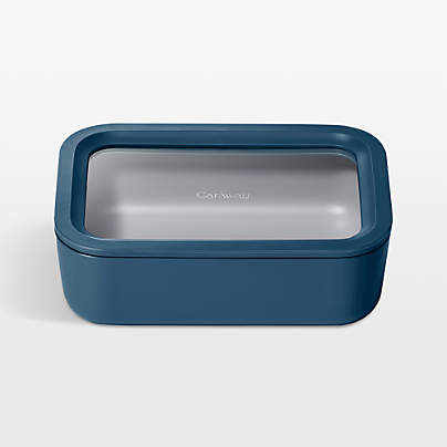 Caraway Home Navy 6.6-Cup Non-Stick Glass Food Storage Container with Lid