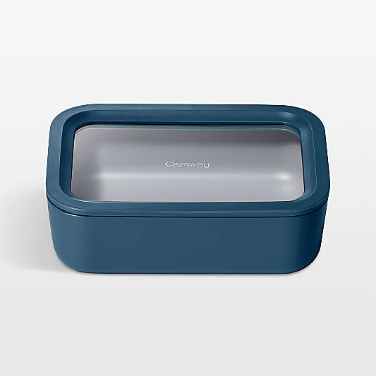 Caraway Home Navy 6.6-Cup Non-Stick Glass Food Storage Container with Lid