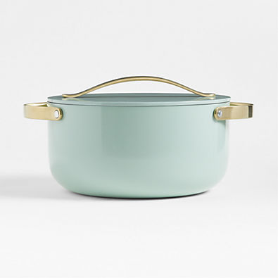 View Caraway Silt Green Non-Stick Ceramic 6.5-Qt. Dutch Oven with Gold Hardware details