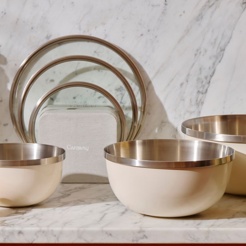 Caraway 6-Piece Stainless Steel Cream Mixing Bowl Set With Glass Lids - image 1 of 3