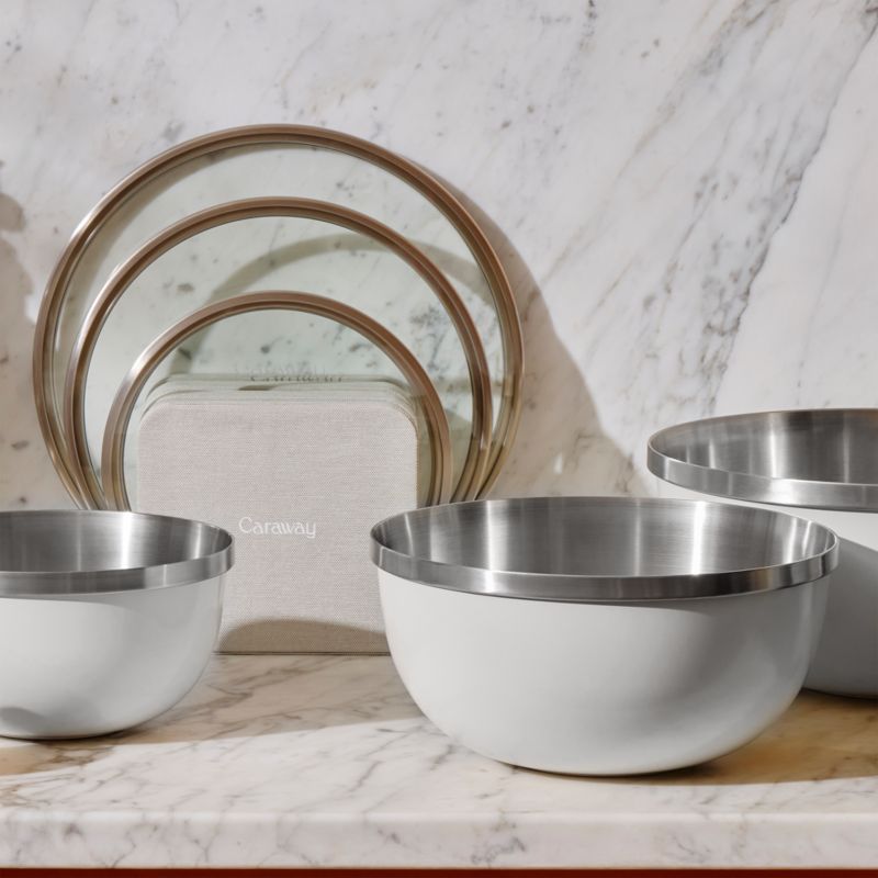 Caraway 6-Piece Stainless Steel Grey Mixing Bowl Set With Glass Lids - image 1 of 3