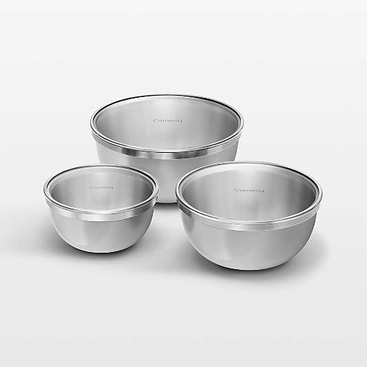Caraway 6-Piece Stainless Steel Grey Mixing Bowl Set With Glass Lids