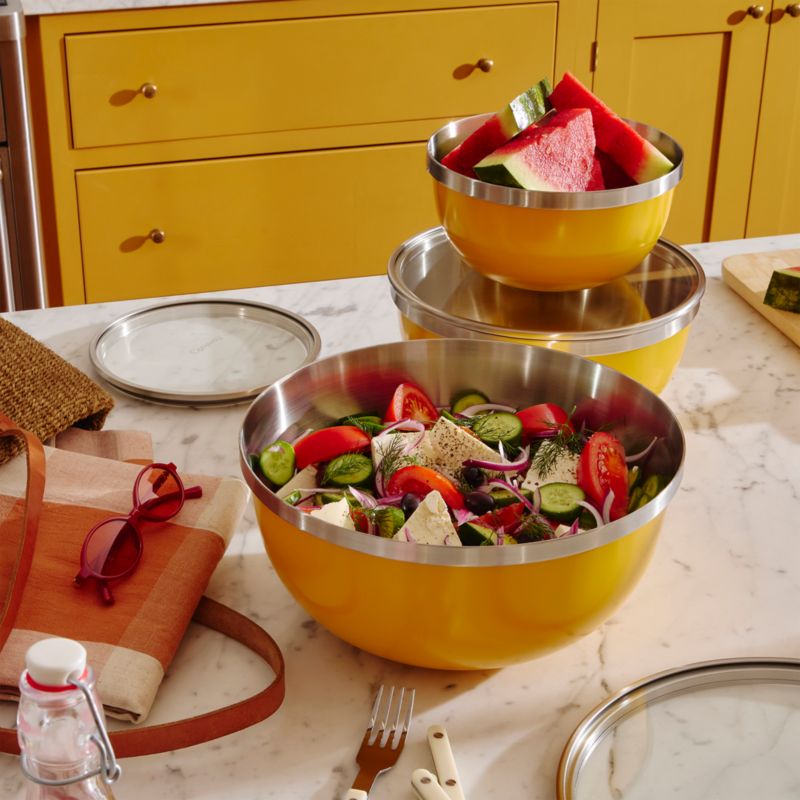 Caraway 6-Piece Stainless Steel Marigold Mixing Bowl Set With Glass Lids - image 1 of 3