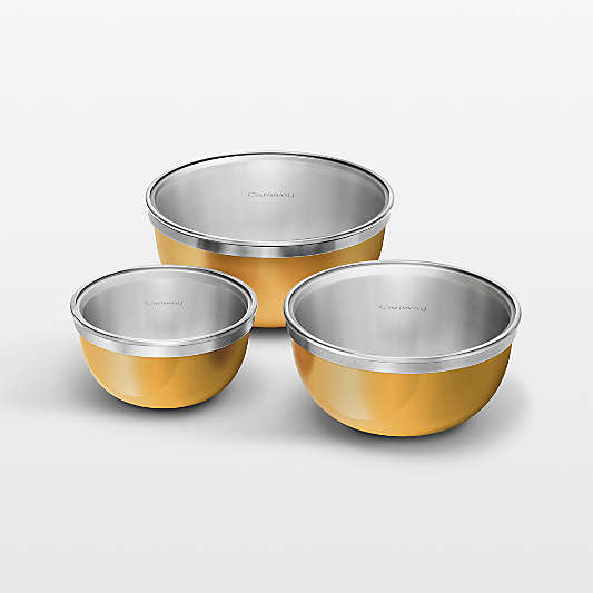 Caraway 6-Piece Stainless Steel Marigold Mixing Bowl Set With Glass Lids