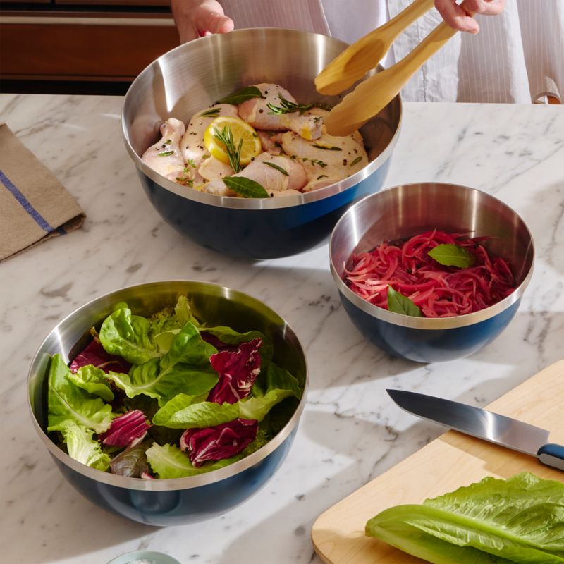 Caraway 6-Piece Stainless Steel Navy Mixing Bowl Set With Glass Lids - image 1 of 3