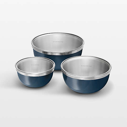Caraway 6-Piece Stainless Steel Navy Mixing Bowl Set With Glass Lids