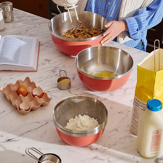 Caraway 6-Piece Stainless Steel Perracotta Mixing Bowl Set With Glass Lids
