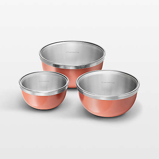 Caraway 6-Piece Stainless Steel Perracotta Mixing Bowl Set With Glass Lids