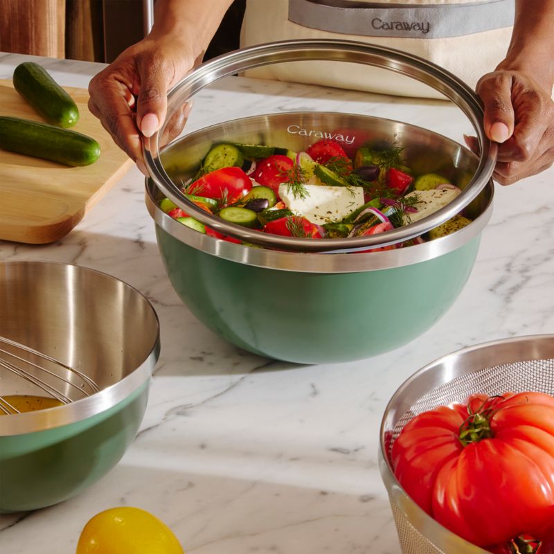 Caraway 6-Piece Stainless Steel Sage Mixing Bowl Set With Glass Lids - image 1 of 3