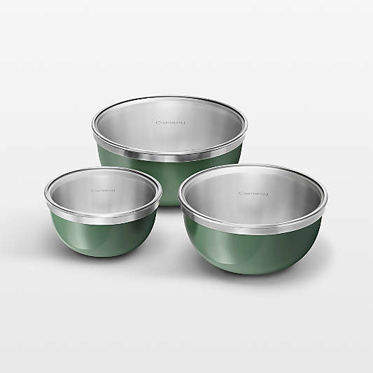 Caraway 6-Piece Stainless Steel Sage Mixing Bowl Set With Glass Lids