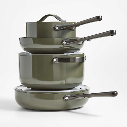 Caraway ® Home 7-Piece Olive Green Ceramic Non-Stick Cookware Set with Gunmetal Hardware