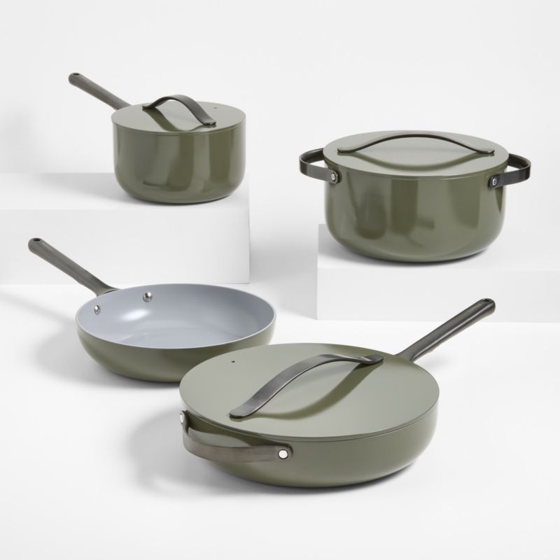 Caraway Home 7-Piece Olive Green Ceramic Non-Stick Cookware Set with ...