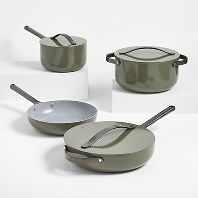 View Caraway ® Olive Green Ceramic Non-Stick 12-Piece Cookware Set with Gunmetal Hardware details