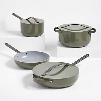 Caraway ® Olive Green Ceramic Non-Stick 12-Piece Cookware Set with Gunmetal Hardware