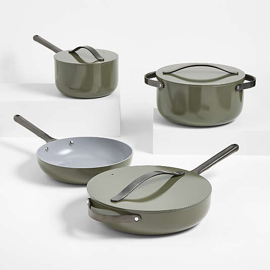 Caraway ® 12-Piece Olive Green Ceramic Non-Stick Cookware Set with Gunmetal Hardware