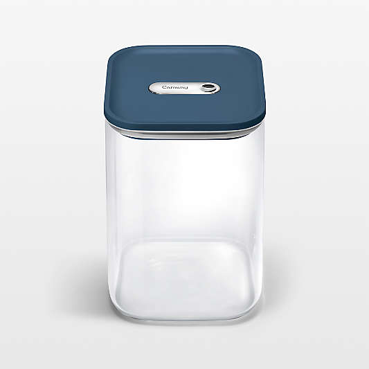 Caraway ® Navy Airtight 4.3-Qt. Large Glass Food Storage Container with Plastic and Silicone Lids