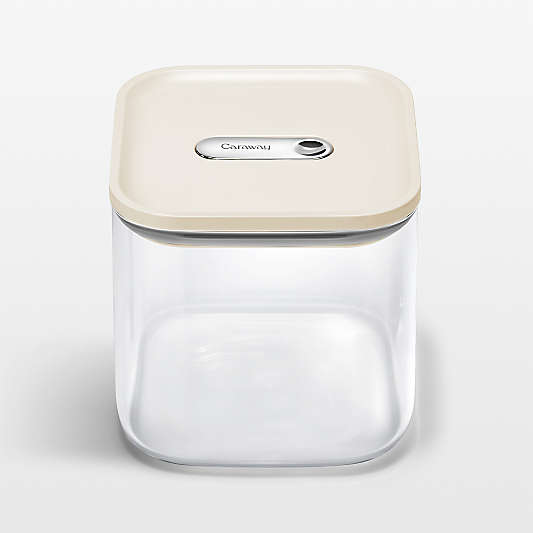 Caraway ® Cream Airtight 2.5-Qt. Medium Glass Food Storage Container with Plastic and Silicone Lids