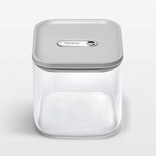 Caraway ® Grey Airtight 2.5-Qt. Medium Glass Food Storage Container with Plastic and Silicone Lids