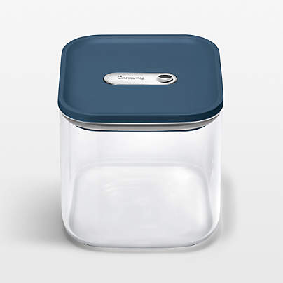 Caraway ® Navy Airtight 2.5-Quart Medium Glass Food Storage Container with Plastic and Silicone Lids